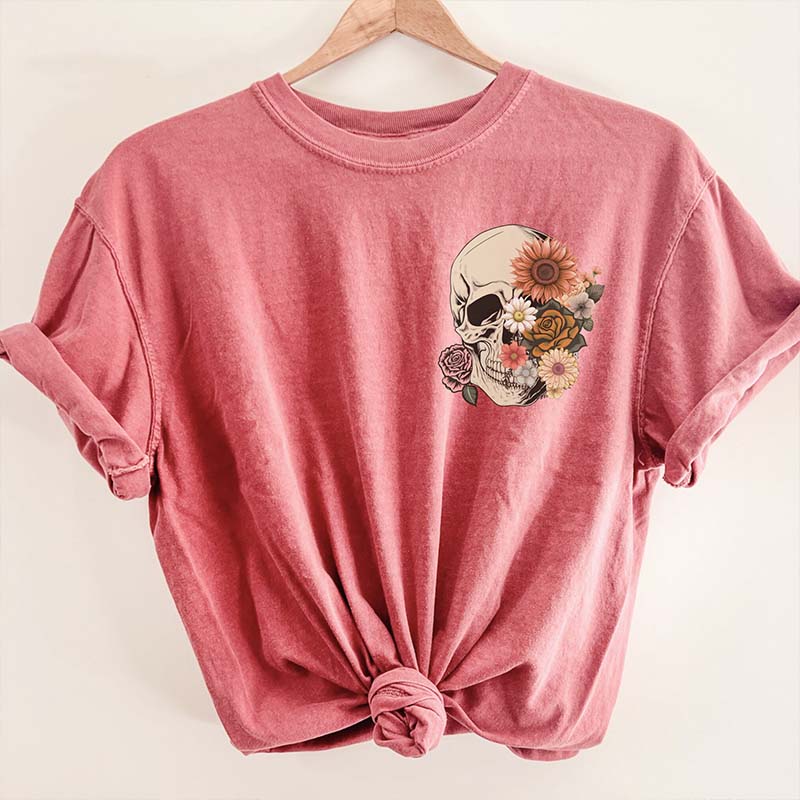Floral Skull Witchy Botanical Skeleton T-Shirt-carlalin