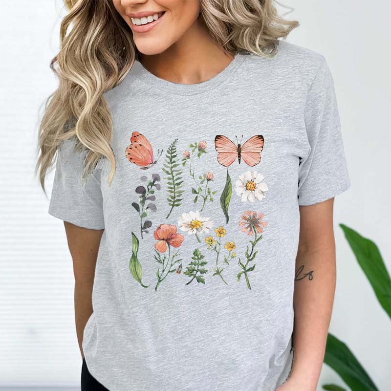 Floral WildFlowers Butterfly Woodland T-Shirt-carlalin