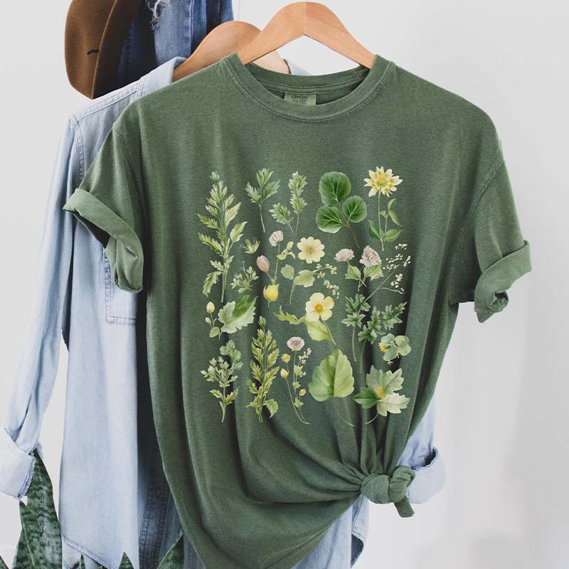 Boho Watercolor Botanical Leaves T-Shirt-carlalin