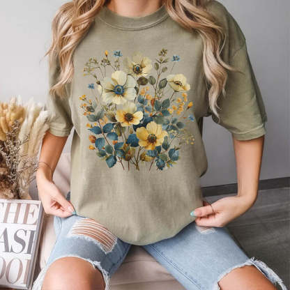 Wildflowers Vintage Pressed Garden T-Shirt-carlalin