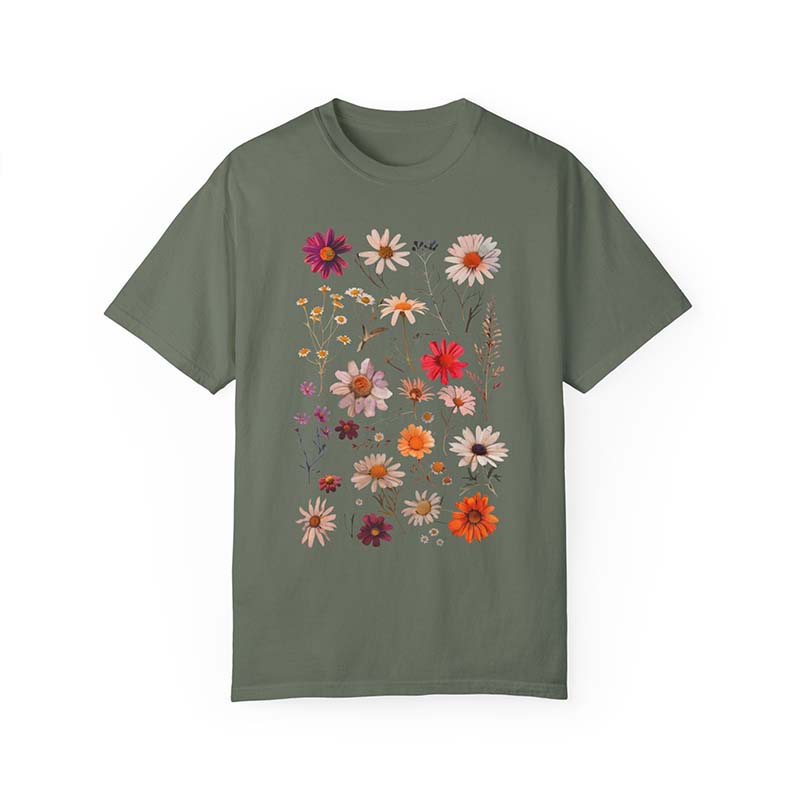 White Daisy Botanical Wildflower T-Shirt-carlalin