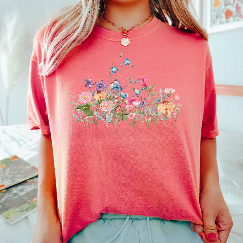 Watercolor Botanical Floral Wildflower T-Shirt-carlalin