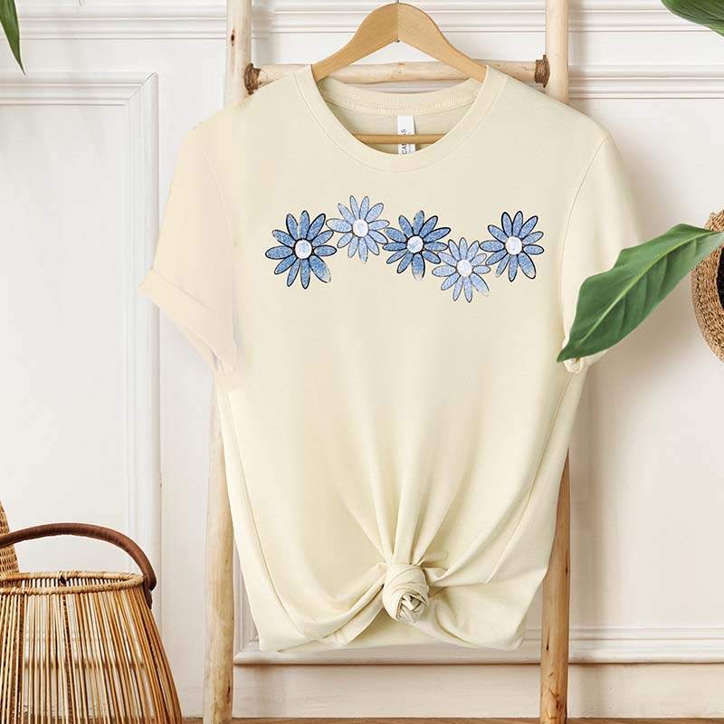 Blue Daisy Wildflower Cute T-Shirt-carlalin