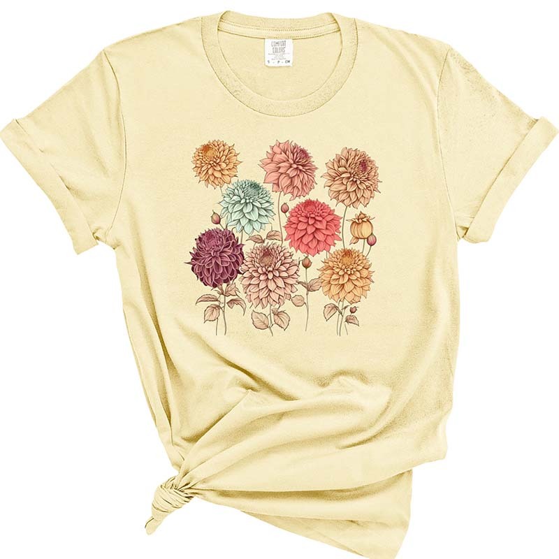 Vintage Dahlias Nature Flowers T-Shirt-carlalin