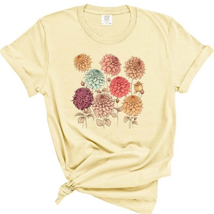 Vintage Dahlias Nature Flowers T-Shirt-carlalin