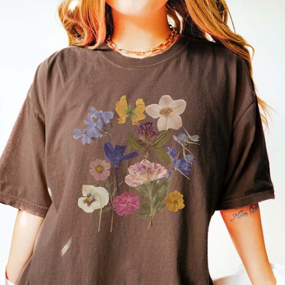 Dried Flower Botanical Floral Printed T-Shirt-carlalin