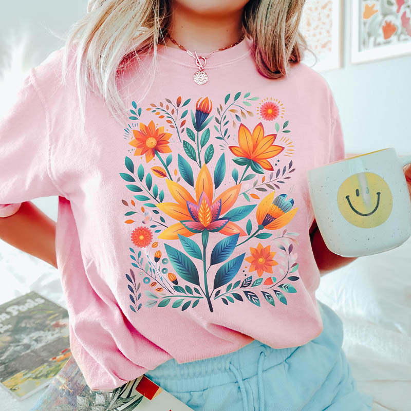 Boho Folk Art  Wildflower T-Shirt-carlalin