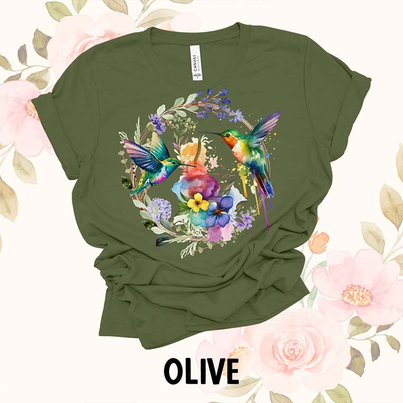 Hummingbird Floral Wreath T-Shirt-carlalin