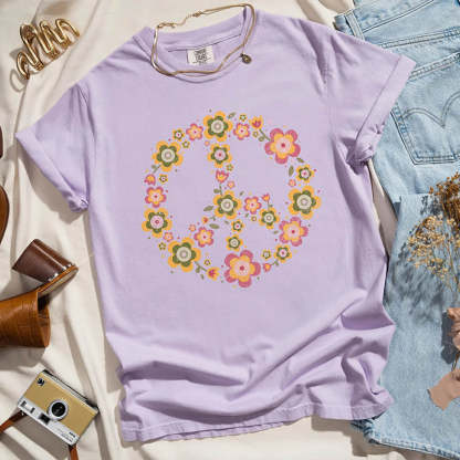 Peace Sign Valentines Flowers T-Shirt-carlalin