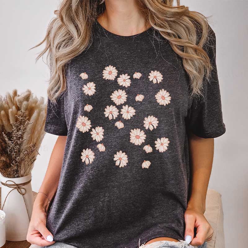 Womens Daisy Floral Delicate T-Shirt-carlalin