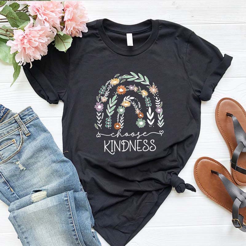 Choose Kindness Floral Rainbow T-Shirt-carlalin