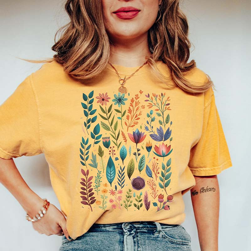 Boho Watercolor Folk Flowers T-Shirt-carlalin