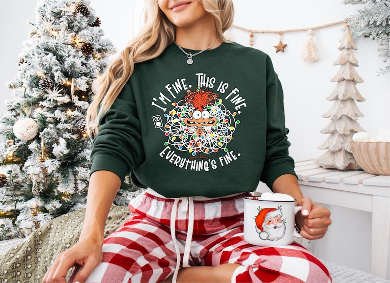 Anxiety I'm Fine This Is Fine Everything Is Fine Christmas Lights Sweatshirt