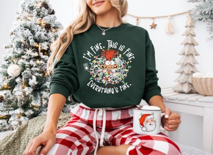 Anxiety I'm Fine This Is Fine Everything Is Fine Christmas Lights Sweatshirt