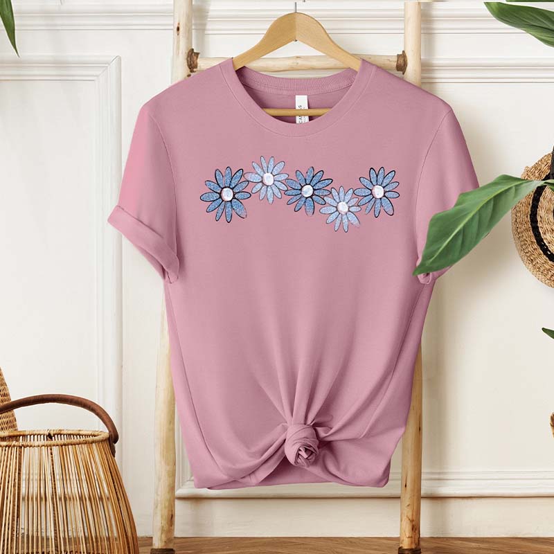 Blue Daisy Wildflower Cute T-Shirt-carlalin