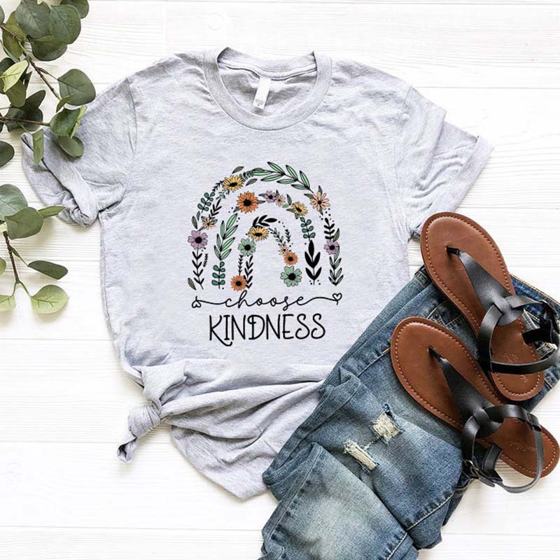 Choose Kindness Floral Rainbow T-Shirt-carlalin