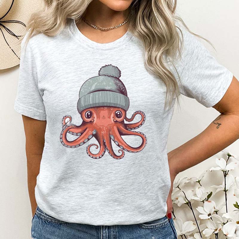 Cute Octopus  Octopus Wearing A Beanie  Octopus Art Octopus T-Shirt 