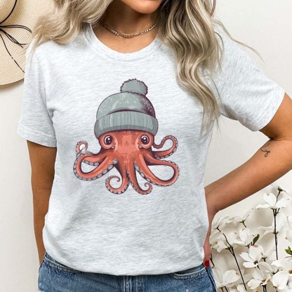 Cute Octopus  Octopus Wearing A Beanie  Octopus Art Octopus T-Shirt 