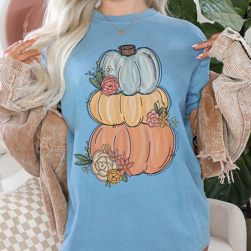 Watercolor Pumpkin Halloween Fall T-Shirt-carlalin