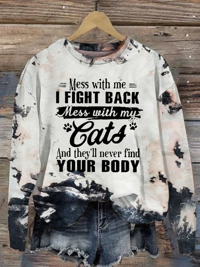 Women's Mess With Me I Fight Back Mess With My Cats Print Casual Sweatshirt-carlalin