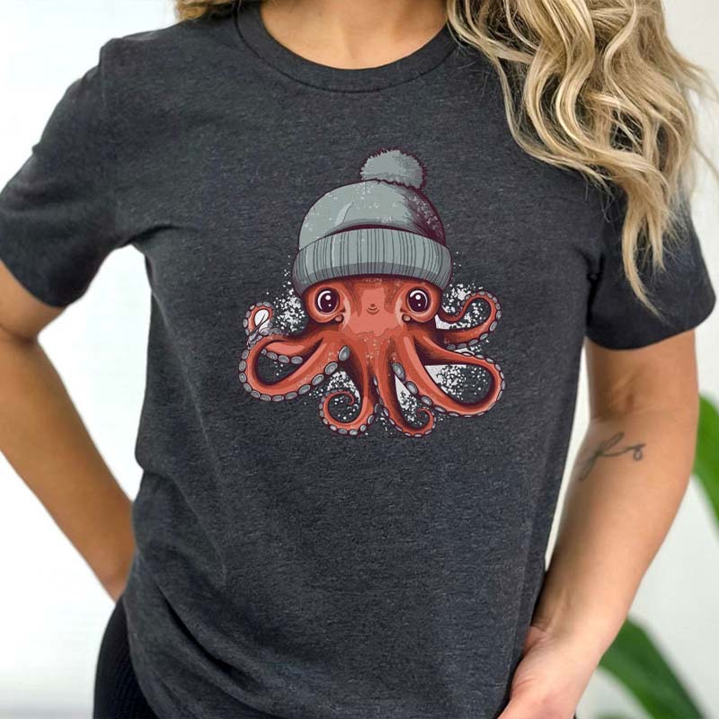 Cute Octopus  Octopus Wearing A Beanie  Octopus Art Octopus T-Shirt 