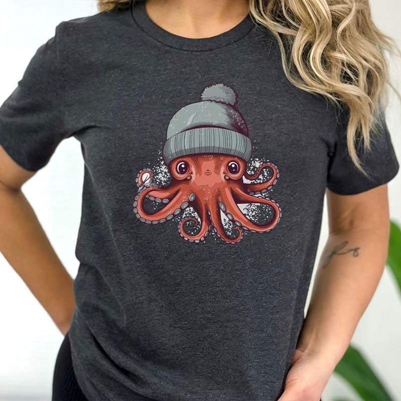 Cute Octopus  Octopus Wearing A Beanie  Octopus Art Octopus T-Shirt 