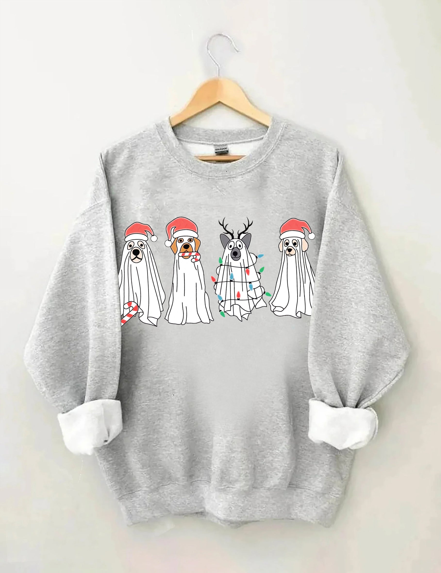 Christmas Ghost Dog Santa Hat Sweatshirt-carlalin