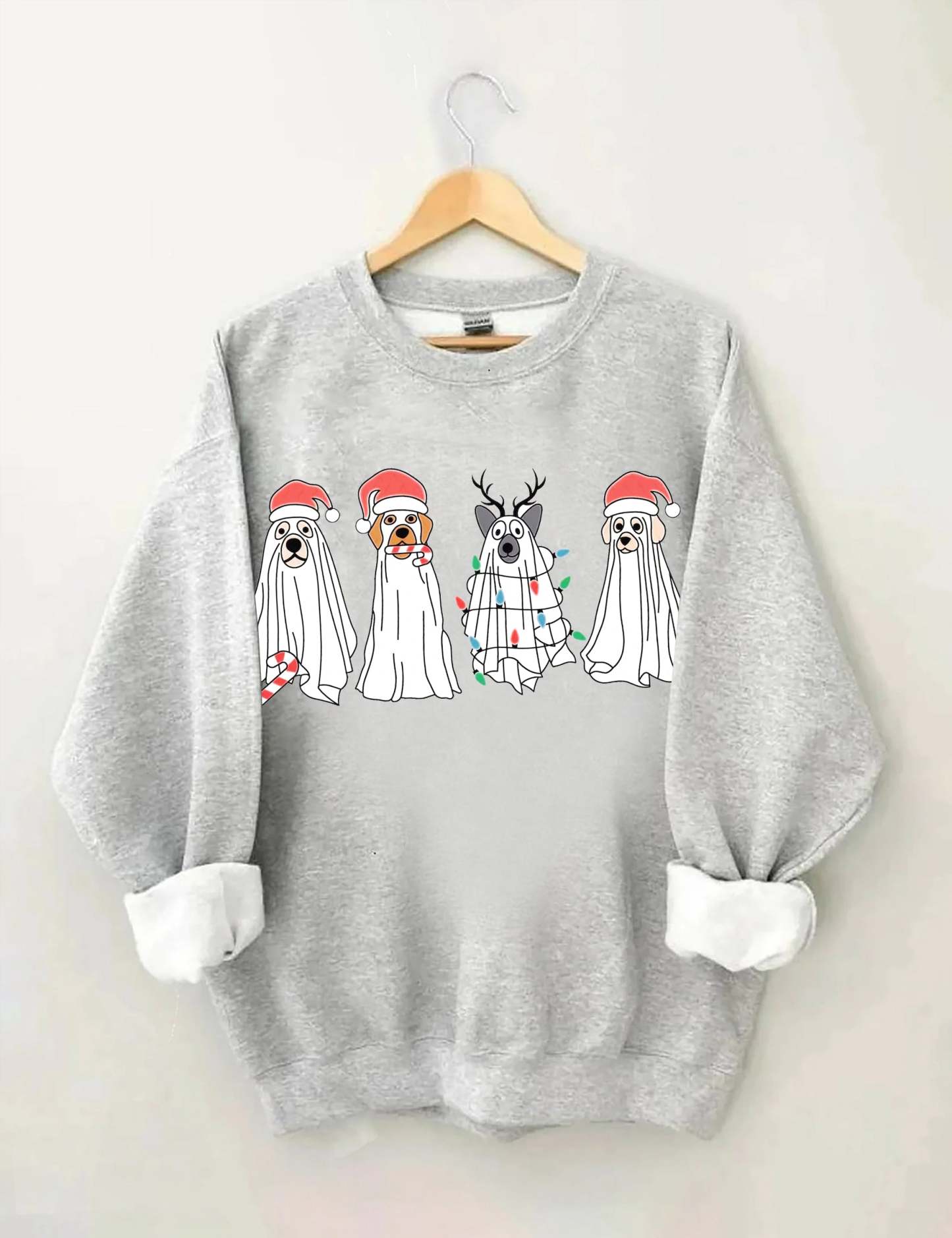 Christmas Ghost Dog Santa Hat Sweatshirt-carlalin