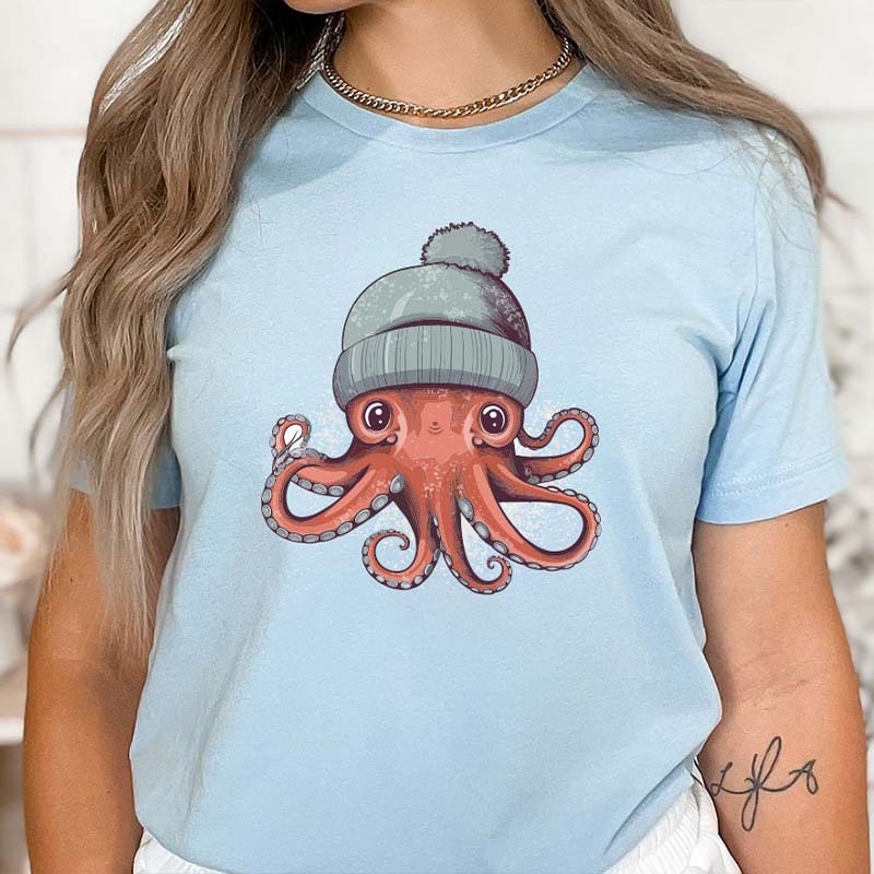 Cute Octopus  Octopus Wearing A Beanie  Octopus Art Octopus T-Shirt 