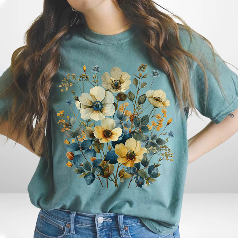 Wildflowers Vintage Pressed Garden T-Shirt-carlalin