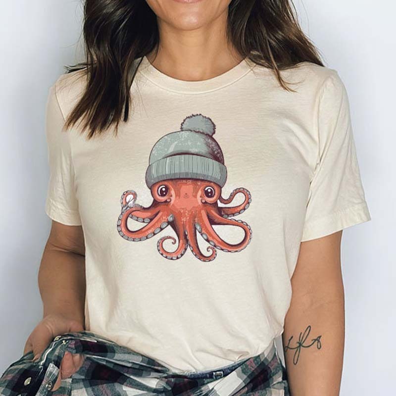 Cute Octopus Shirt Octopus Wearing A Beanie Shirt Octopus Art Octopus 