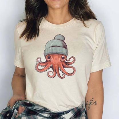 Cute Octopus  Octopus Wearing A Beanie  Octopus Art Octopus T-Shirt 
