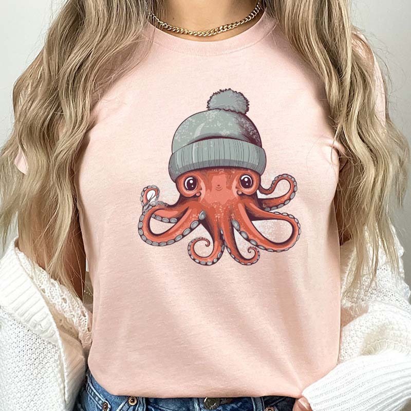 Cute Octopus  Octopus Wearing A Beanie  Octopus Art Octopus T-Shirt 