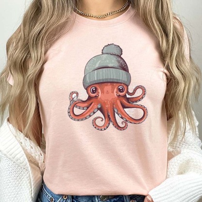 Cute Octopus  Octopus Wearing A Beanie  Octopus Art Octopus T-Shirt 