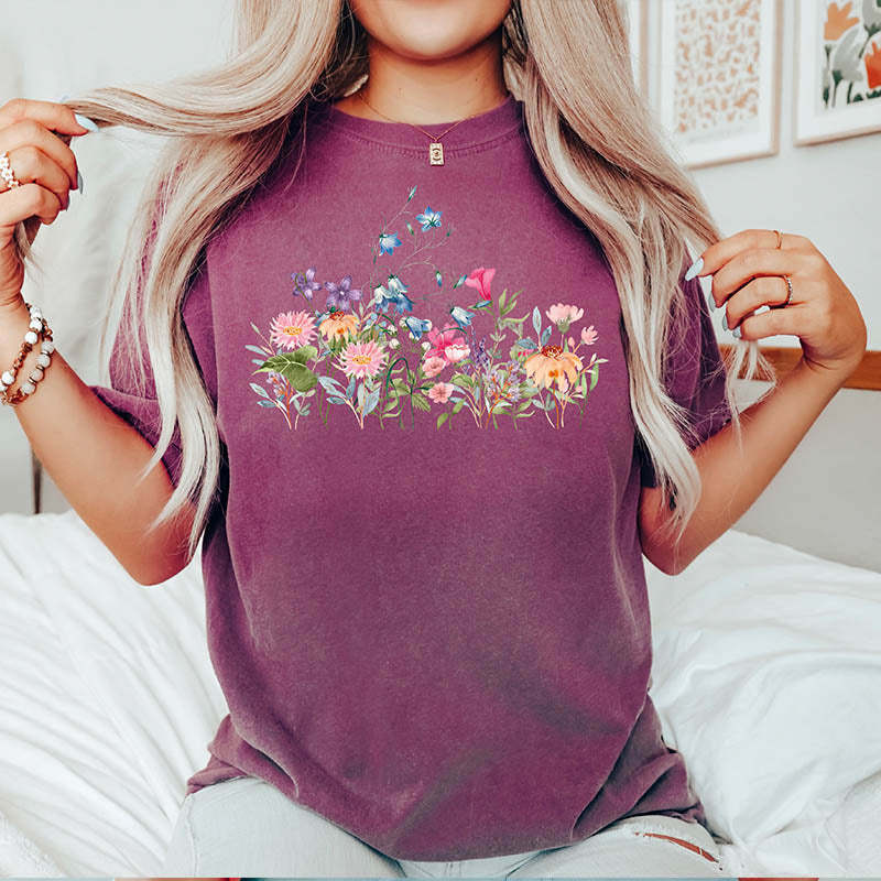Watercolor Botanical Floral Wildflower T-Shirt-carlalin
