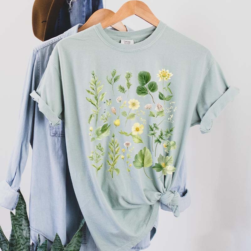 Boho Watercolor Botanical Leaves T-Shirt-carlalin