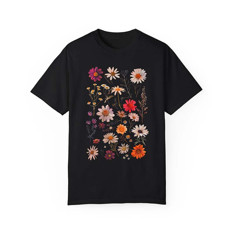 White Daisy Botanical Wildflower T-Shirt-carlalin