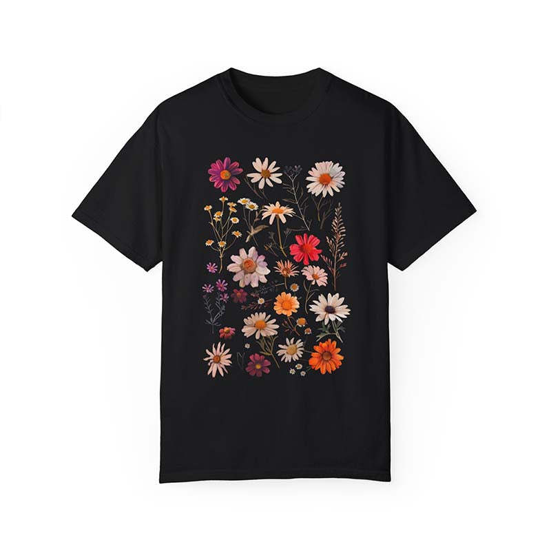 White Daisy Botanical Wildflower T-Shirt-carlalin