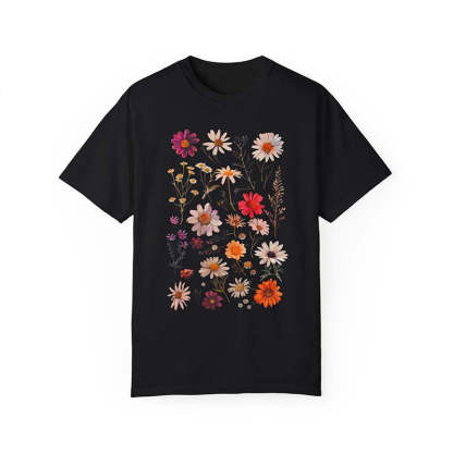 White Daisy Botanical Wildflower T-Shirt-carlalin