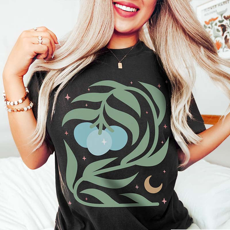 Celestial Floral Colorful Blueberry T-Shirt-carlalin