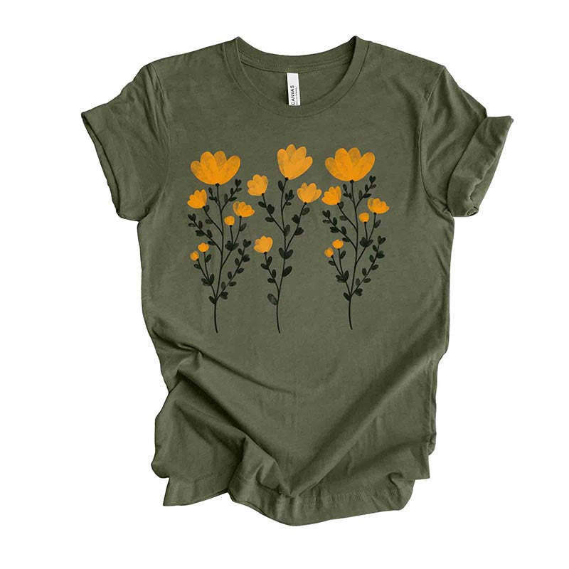 Yellow Flowers and Stems Cute T-Shirt-carlalin