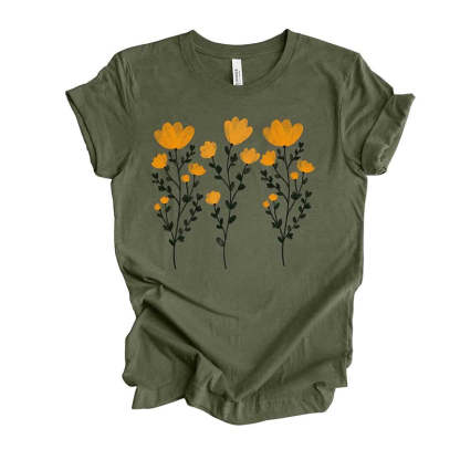 Yellow Flowers and Stems Cute T-Shirt-carlalin