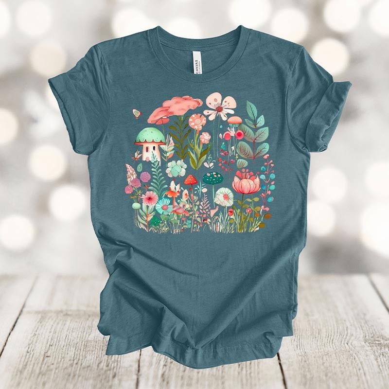 Retro Flowers Mushroom T-Shirt-carlalin