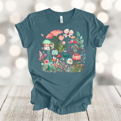 Retro Flowers Mushroom T-Shirt-carlalin