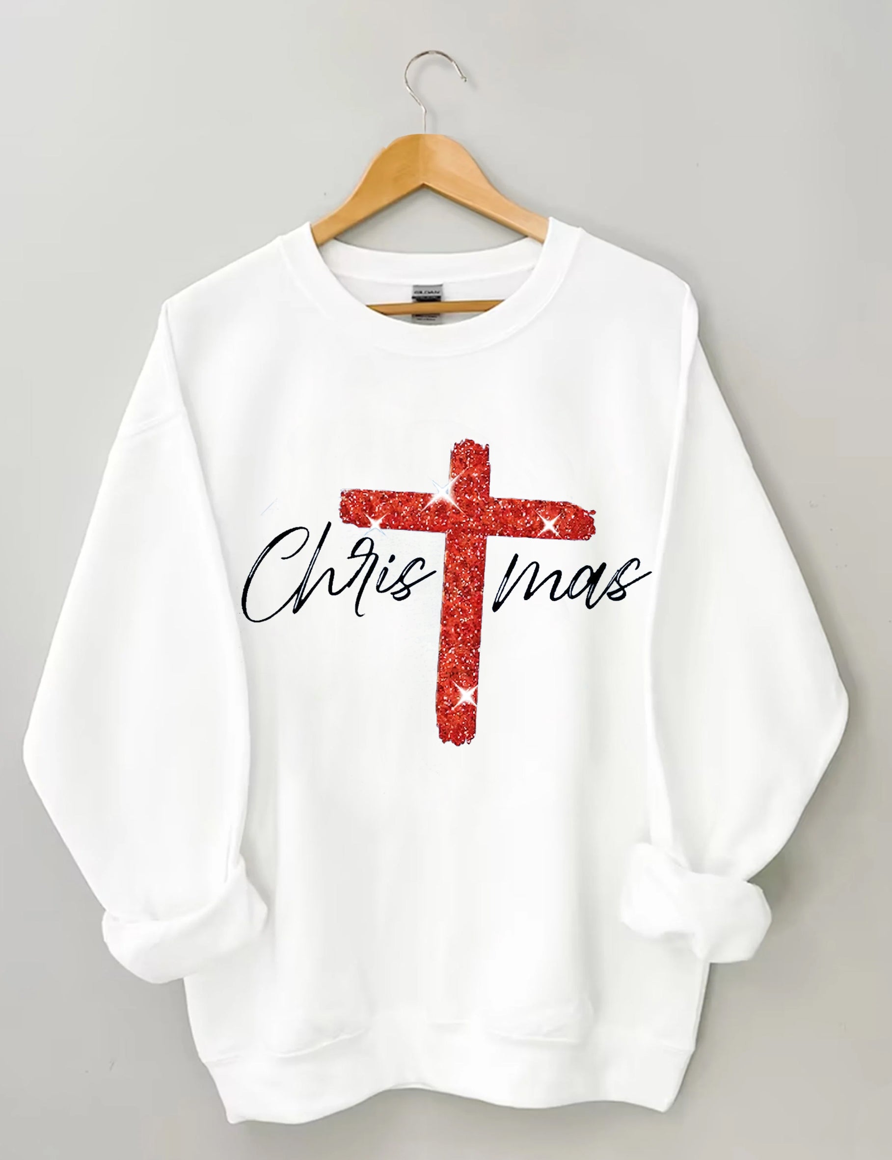 Retro Christmas Faith Cross Print Sweatshirt-carlalin