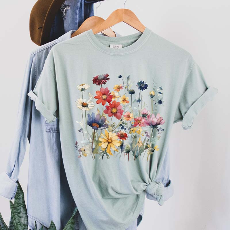 Ladies' Wild Flowers Watercolor T-Shirt-carlalin