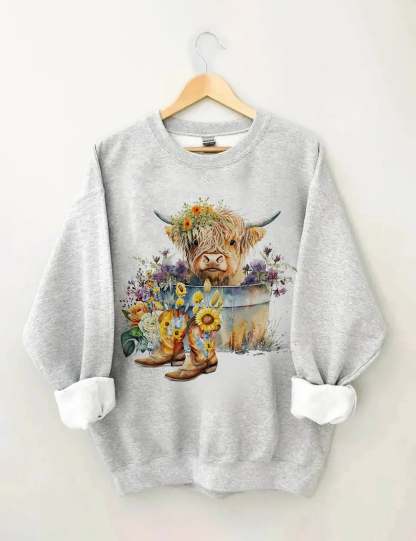 Highland Cow in Metal Tub Sweatshirt-carlalin