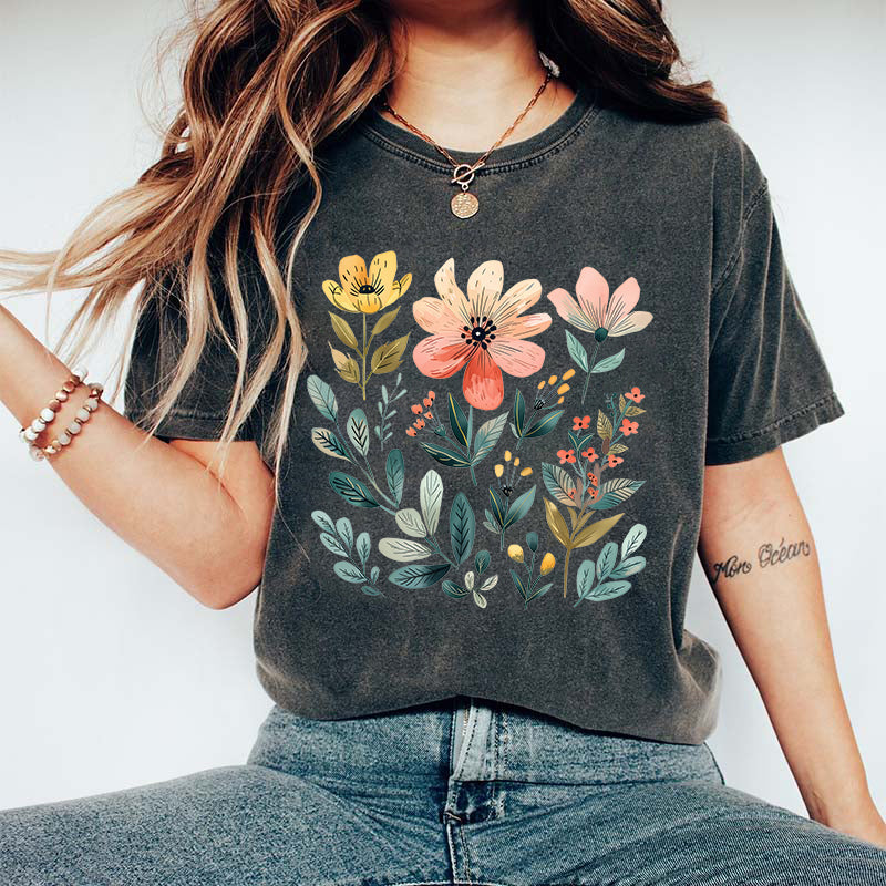 Watercolor Bunch of Flowers Summer T-Shirt-carlalin