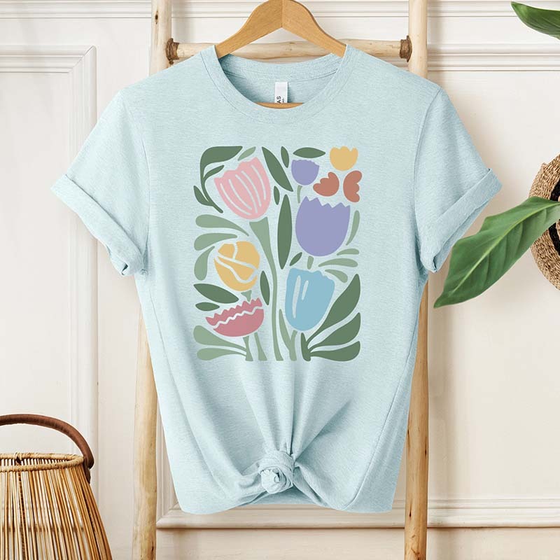 Wavy Tulips Retro Groovy Floral T-Shirt-carlalin