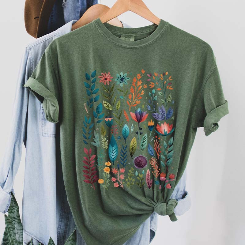 Boho Watercolor Folk Flowers T-Shirt-carlalin